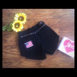 Cut off Levi shorts with American flag and studs